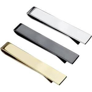 Roctee Set of 3 Classic Skinny Metal Tie Clips - Gold, Silver, and Black 1.69in‎